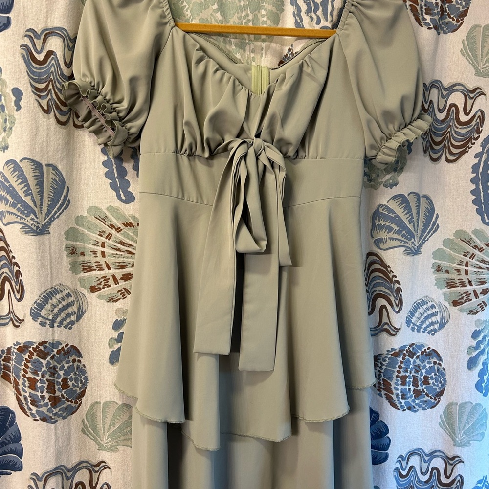 SHEIN Light Green Midi Dress with Puff Sleeves